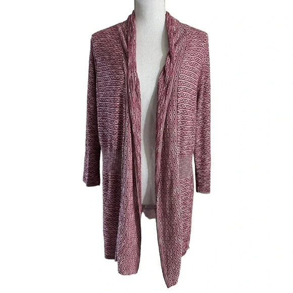 Christopher & Banks Open Cardigan Sweater XL Striped Spotted Pink Black White - Picture 1 of 9